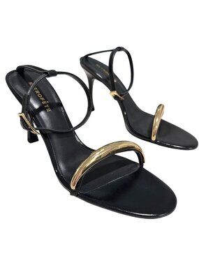 Retrofête Karli Black & Gold Strappy Heeled Sandals Size 38.5 US 8.5New